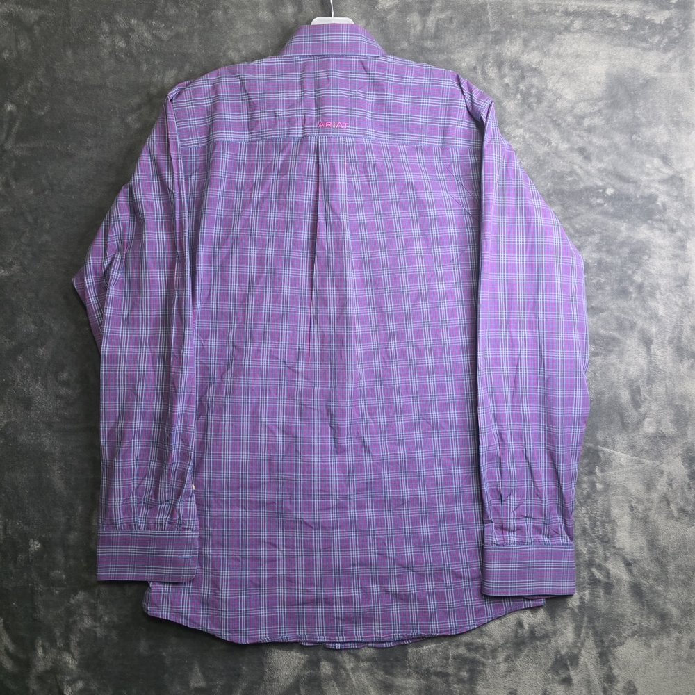 Ariat Pro Series Men's Purple Plaid Button Down Long Sleeve Shirt Sz Medium - Picture 2 of 9